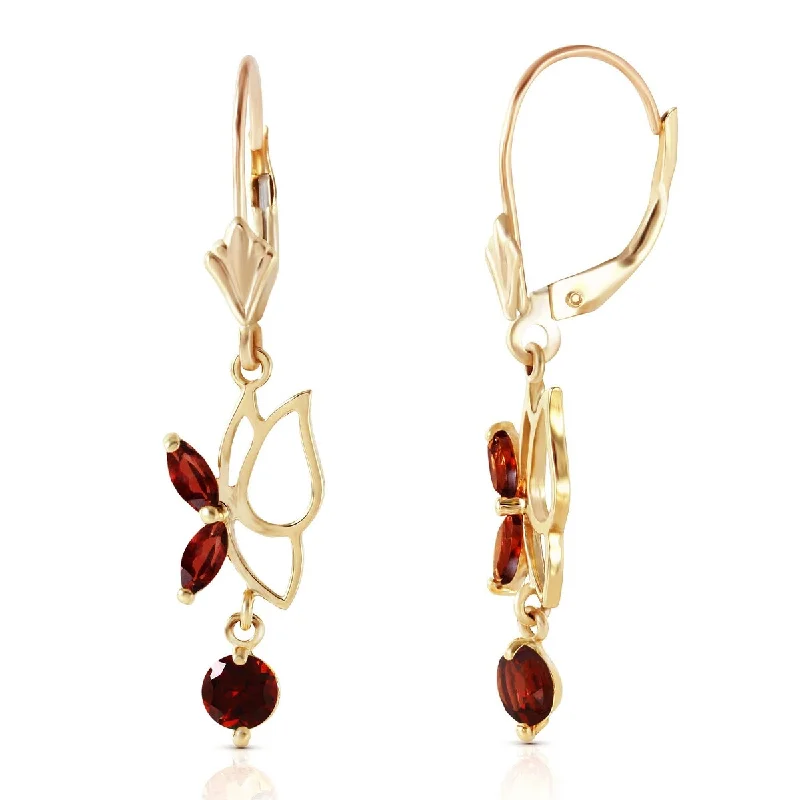 14K Solid Gold Butterfly Gemstone Earrings with Natural Garnets