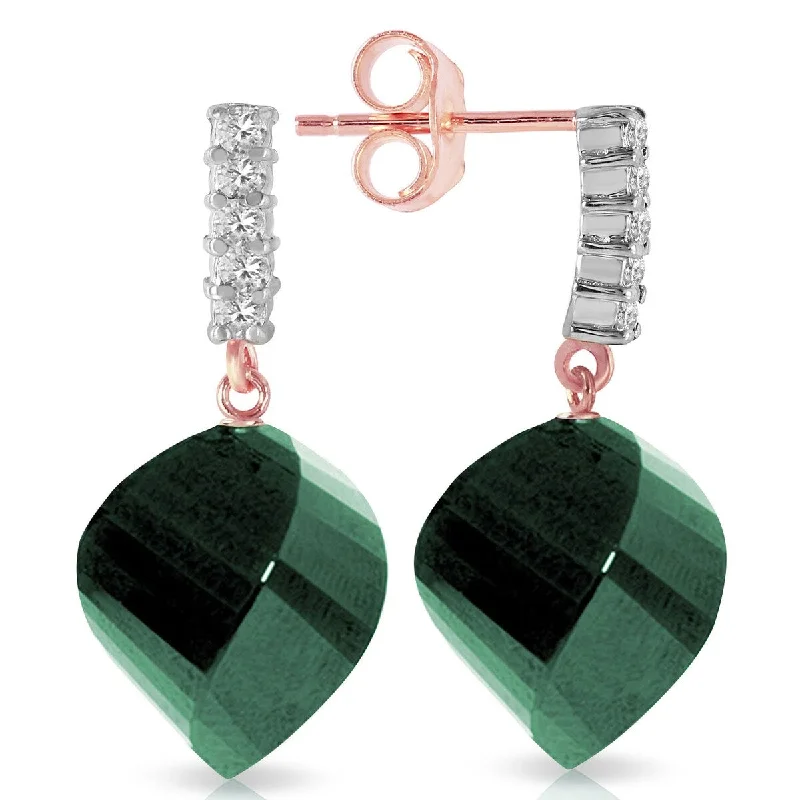 14K Solid Gold Diamond & Natural Briolette Emerald Gemstone Earrings