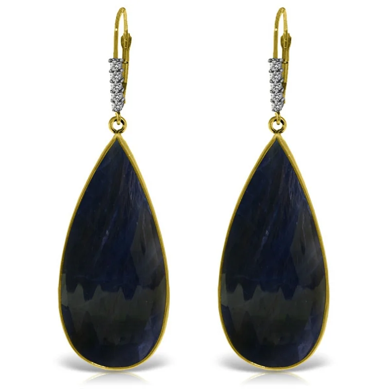 14K Solid Gold Diamonds Leverback Natural Sapphire Gemstone Earrings