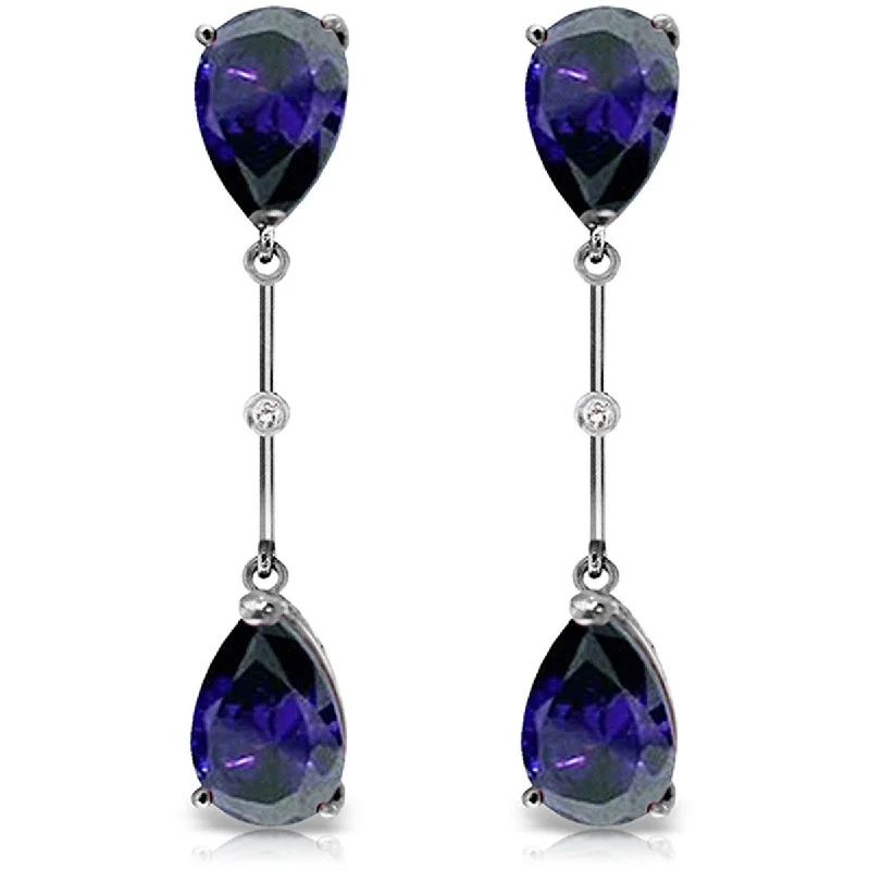 14K Solid Gold Diamonds & Sapphires Dangling Gemstone Earrings