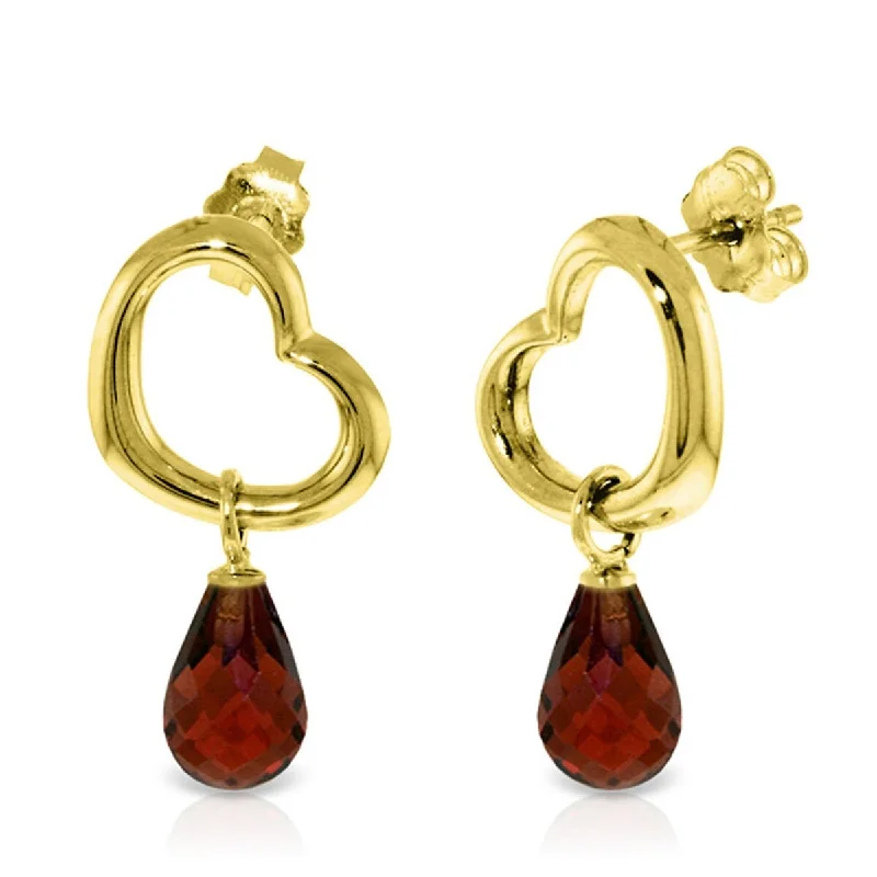 14K Solid Gold Heart Gemstone Earrings w/ Dangling Natural Garnets