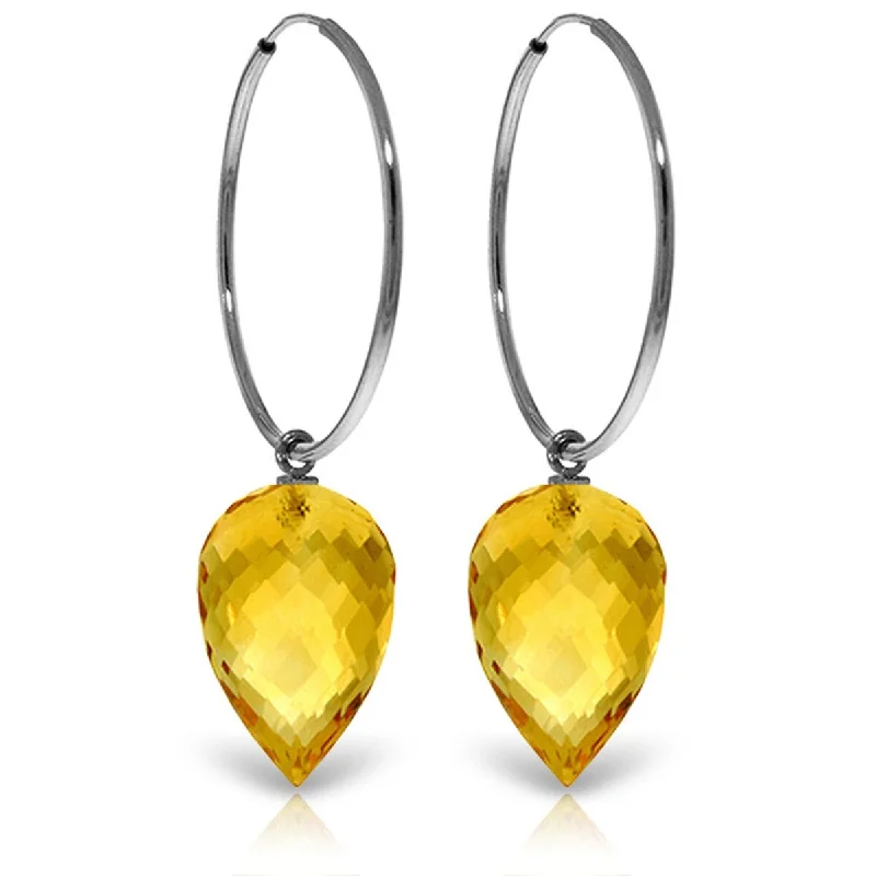 14K Solid Gold Hoop Earrings w/ Pointy Briolette Drop Citrines