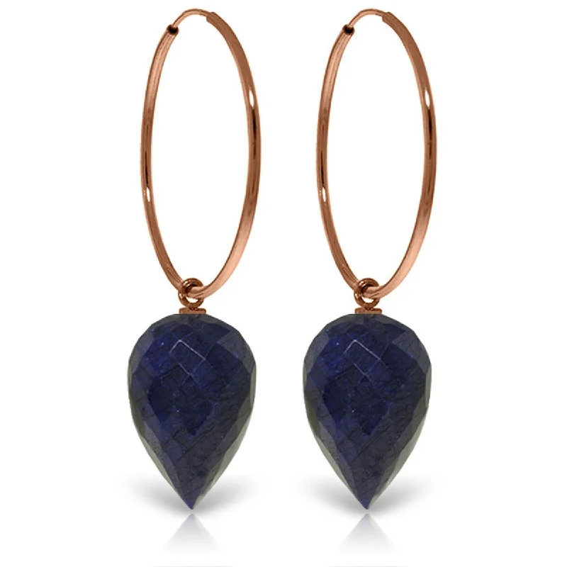 14K Solid Gold Hoop Earrings w/ Pointy Briolette Drop Dyed Sapphires