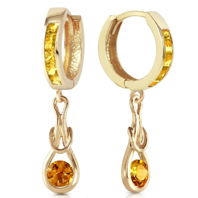 14K Solid Gold Huggie Gemstone Earrings Dangling Natural Citrine