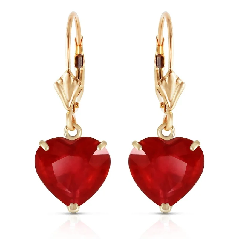 14K Solid Gold Leverback Earrings Natural 10mm Heart rubyes