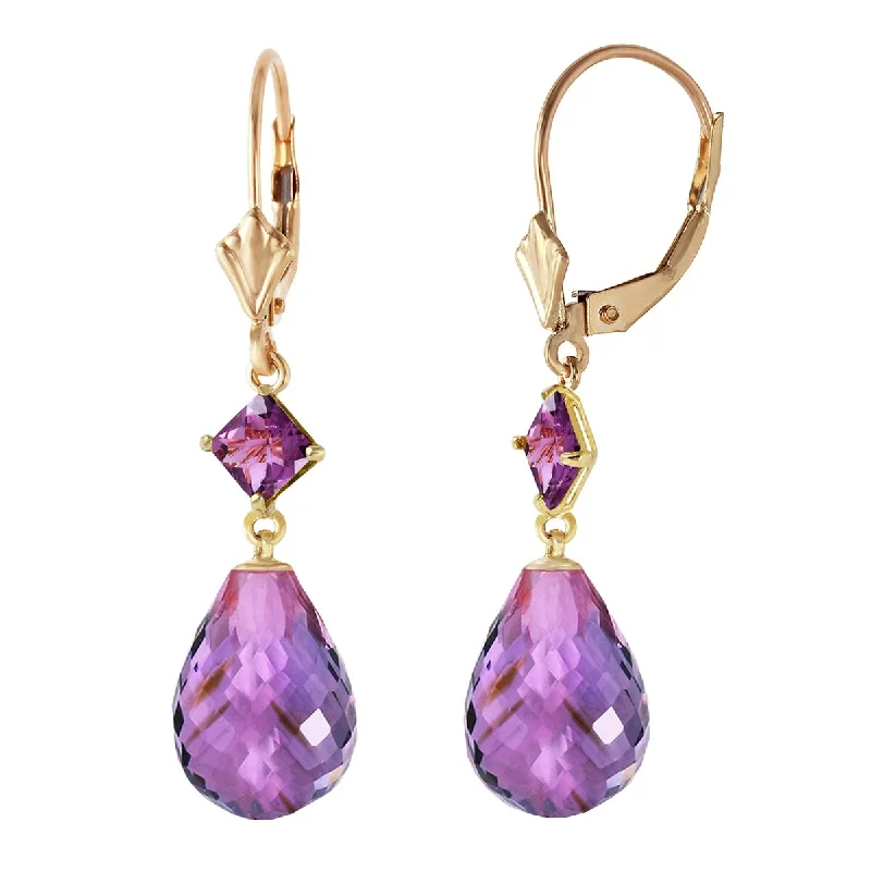 14K Solid Gold Leverback Elegant Gemstone Earrings Amethyst Jewelry