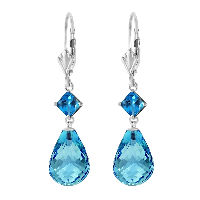 14K Solid Gold Leverback Gemstone Earrings Blue Topaz Jewelry Genuine