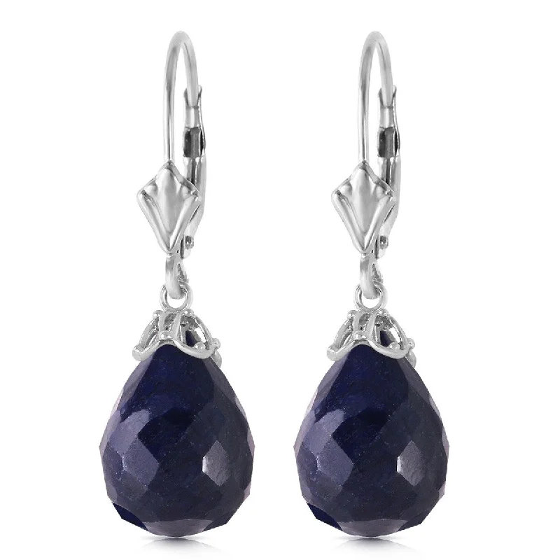 14K Solid Gold Leverback Gemstone Earrings Briolette Natural Sapphire