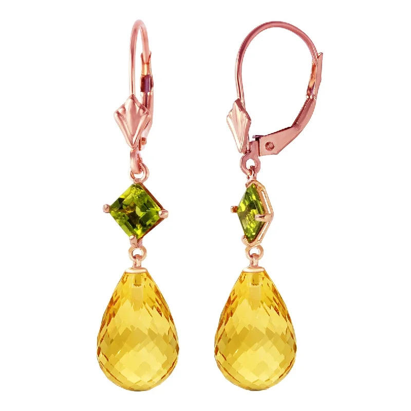 14K Solid Gold Leverback Gemstone Earrings Peridot & Citrine Certified