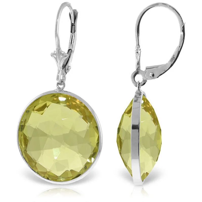 14K Solid Gold Leverback Gemstone Earrings Round Lemon Quartz Gemstone