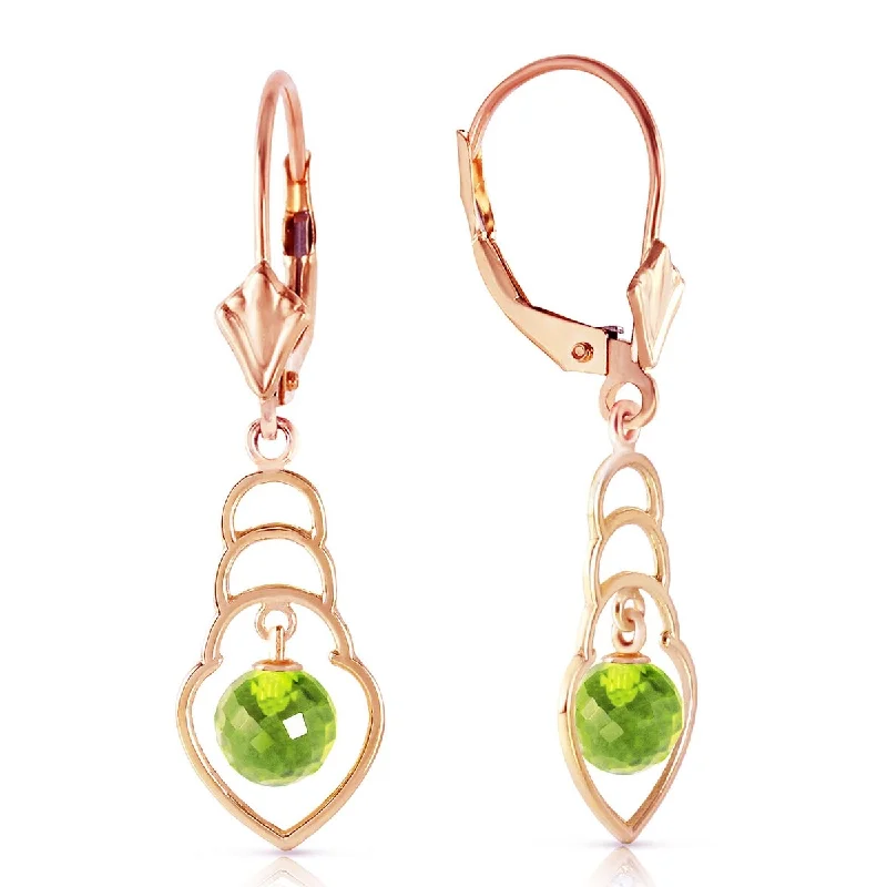 14K Solid Gold Leverback Natural Peridot Gemstone Fine Earrings