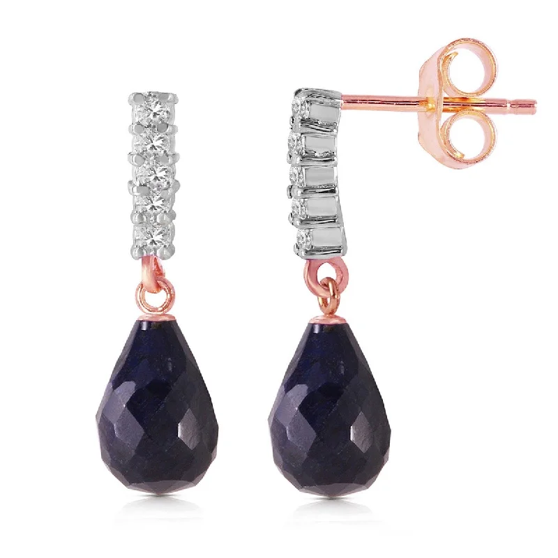 14K Solid Gold Natural Diamond & Sapphire Certified Gemstone Earrings