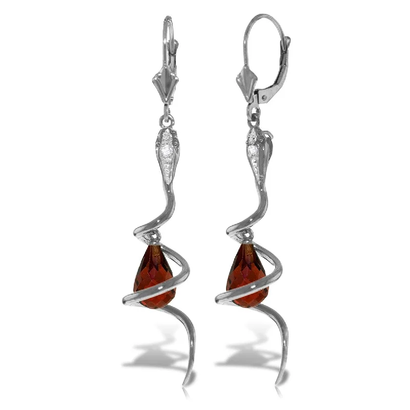 14K Solid Gold Snake Earrings w/ Dangling Briolette Garnets & Diamonds