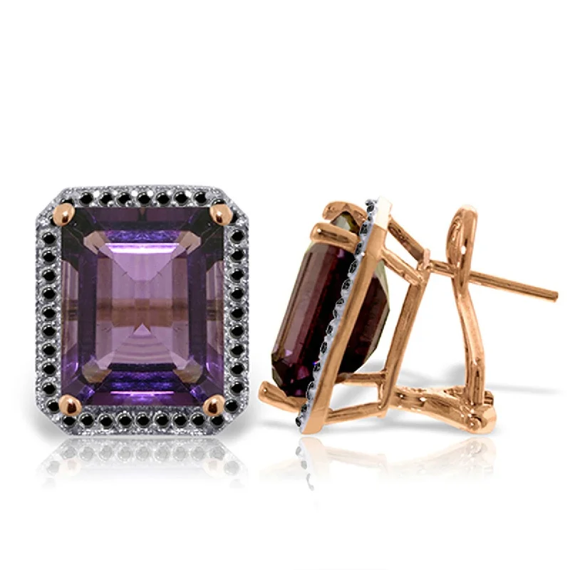 14K Solid Gold Stud French Clips Gemstone Earrings Diamonds & Amethysts