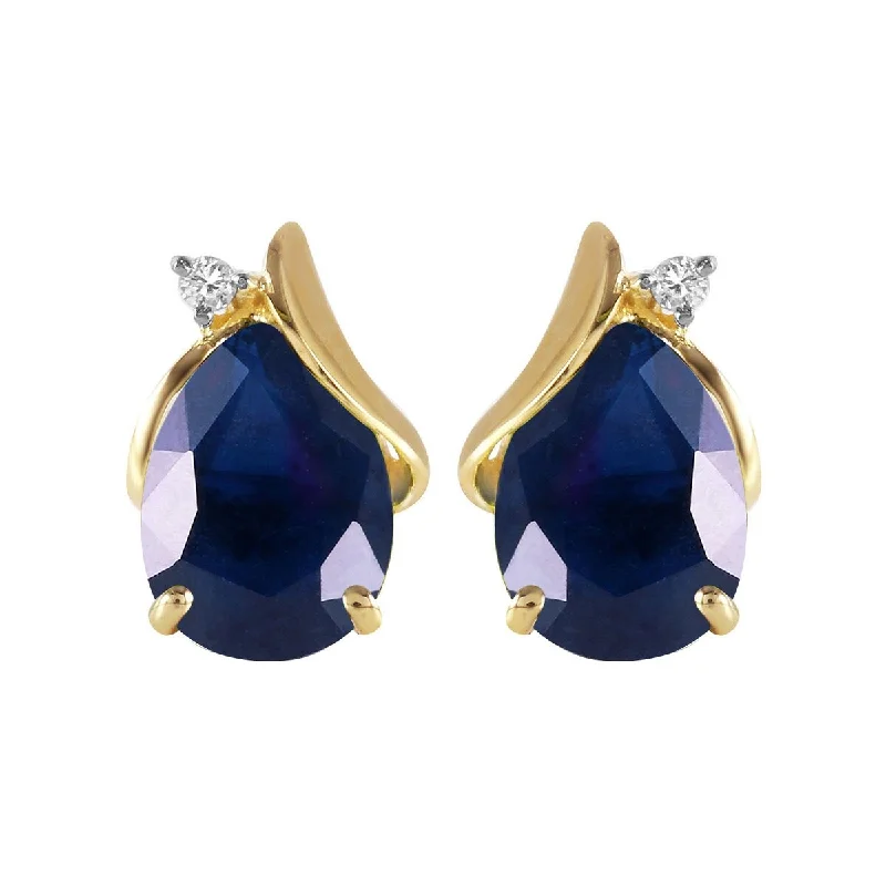 14K Solid Gold Studs Earrings Natural Diamond & Sapphire Jewelry