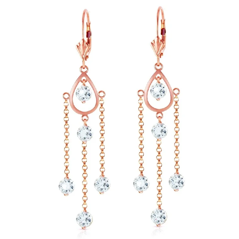 14K Solid Rose Gold Chandelier Earrings with Natural Aquamarines