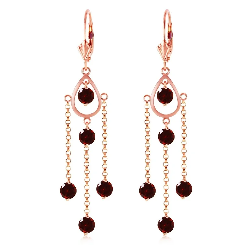 14K Solid Rose Gold Chandelier Earrings with Natural Garnets