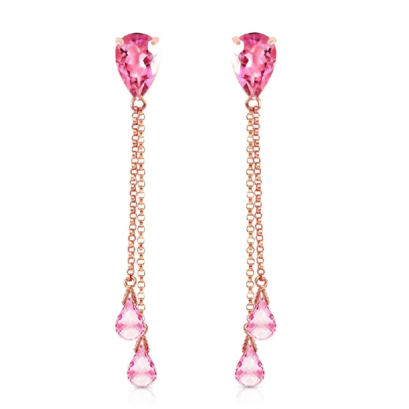 14K Solid Rose Gold Chandelier Earrings with Pink Topaz