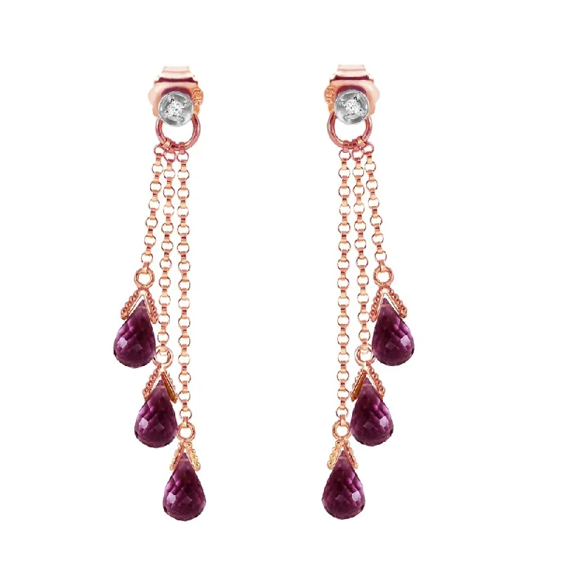 14K Solid Rose Gold Chandelier Earrings withDiamonds & Amethysts