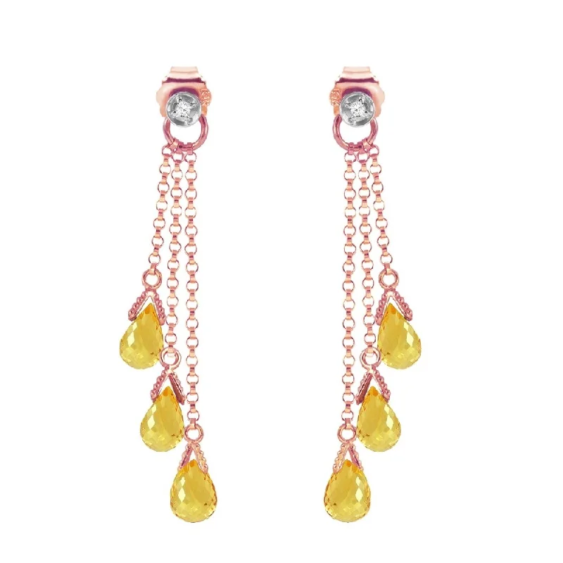 14K Solid Rose Gold Chandelier Earrings withDiamonds & Citrines