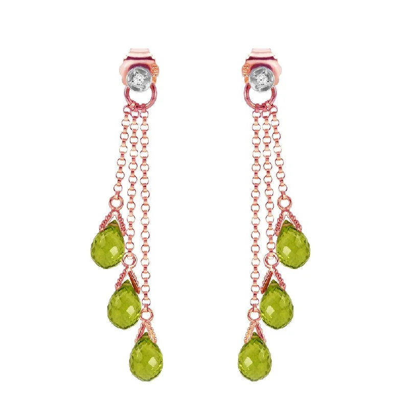 14K Solid Rose Gold Chandelier Earrings withDiamonds & Peridots