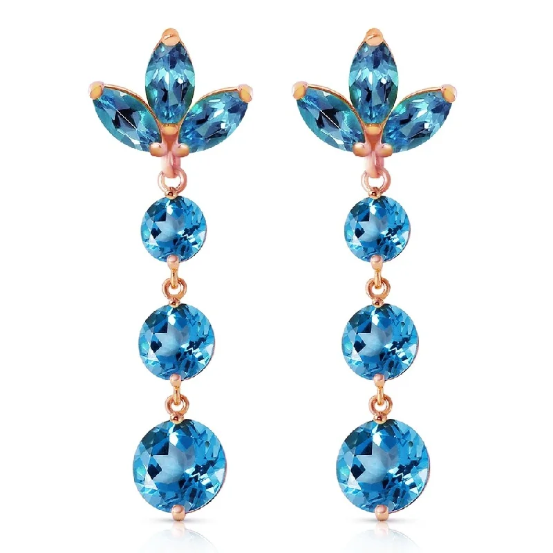 14K Solid Rose Gold Dangling Earrings with Natural Blue Topaz