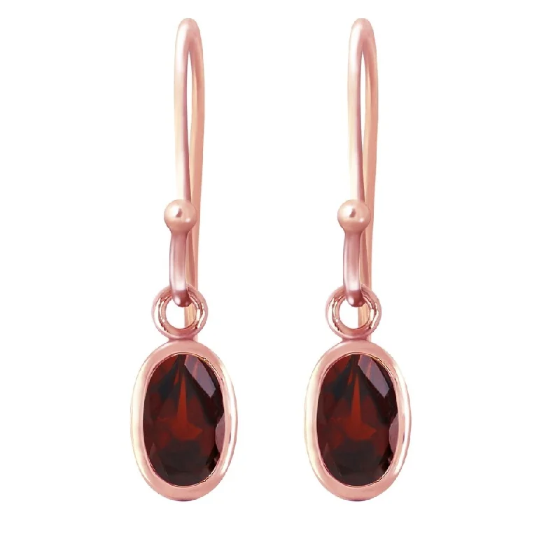 14K Solid Rose Gold Fish Hook Earrings with Garnets