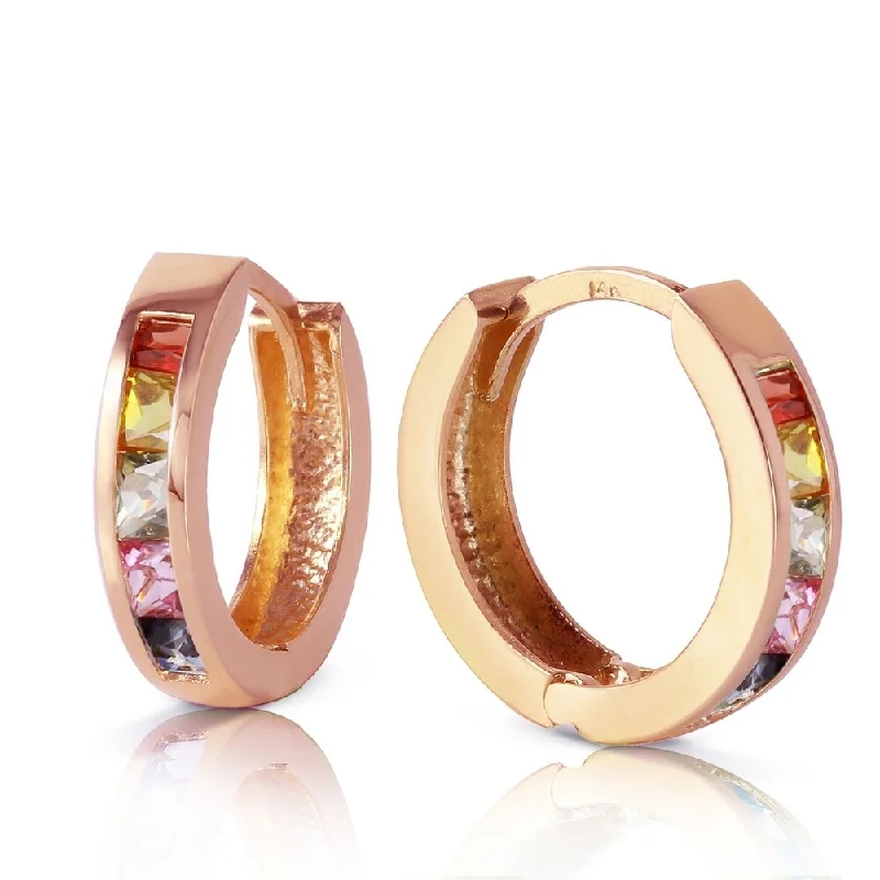 14K Solid Rose Gold Hoop Earrings with Multicolor Sapphires