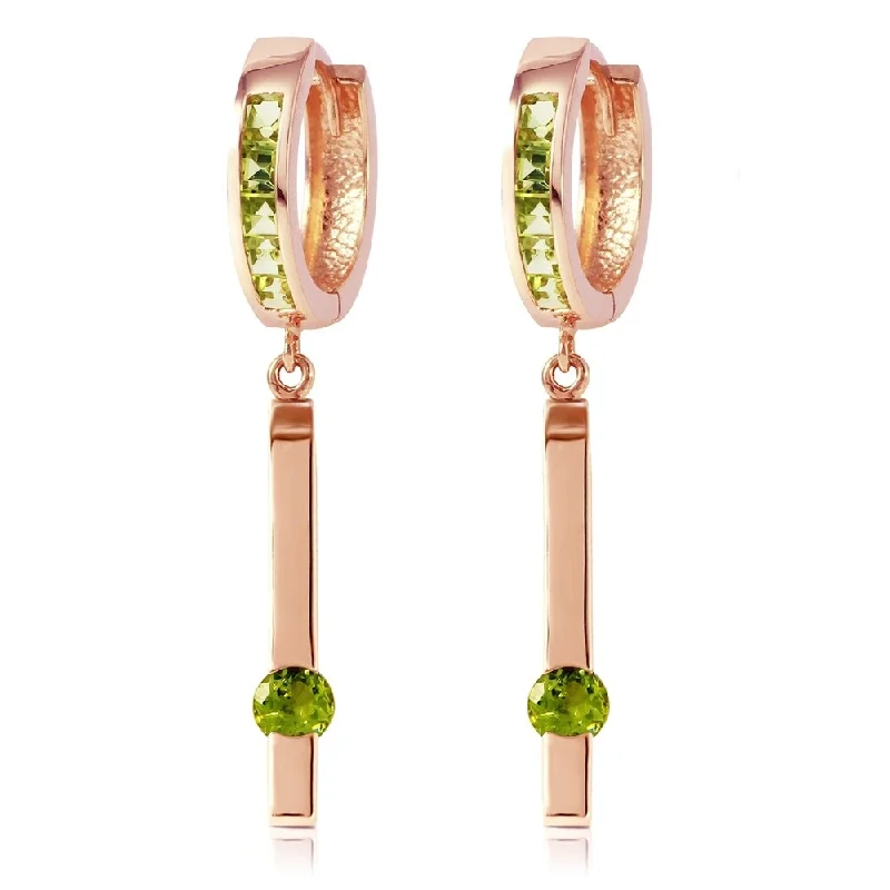 14K Solid Rose Gold Huggie Earrings with Dangling Peridots