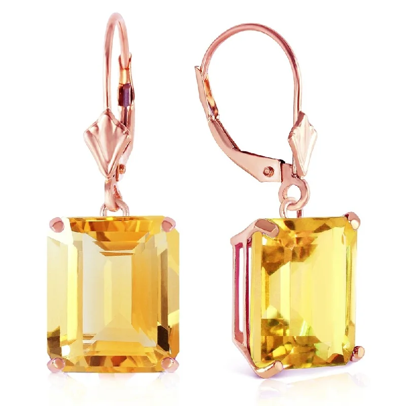 14K Solid Rose Gold Leverback Earrings with Citrines