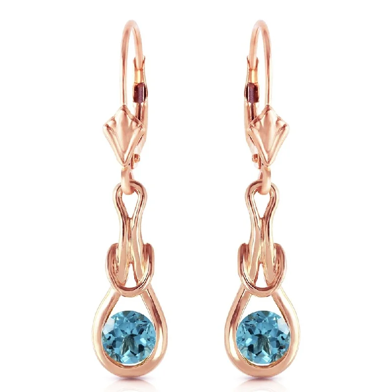 14K Solid Rose Gold Leverback Earrings with Natural Blue Topaz