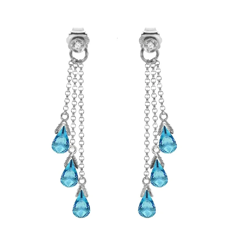 14K Solid White Gold Chandelier Earrings with Diamonds & Blue Topaz