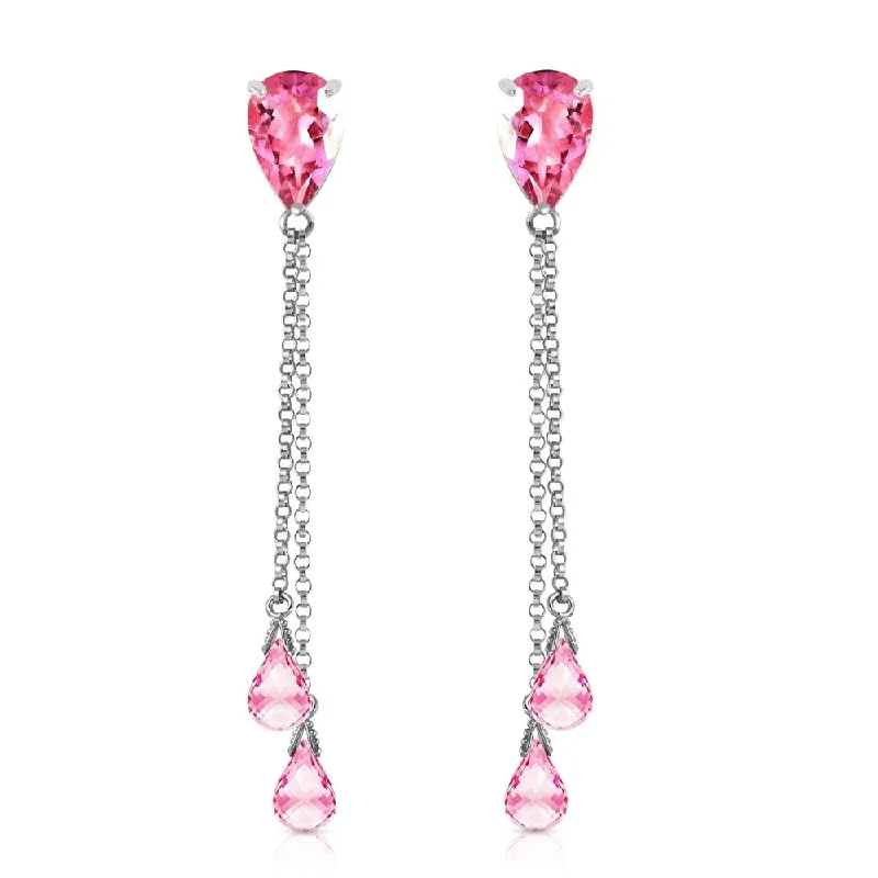 14K Solid White Gold Chandelier Earrings with Pink Topaz