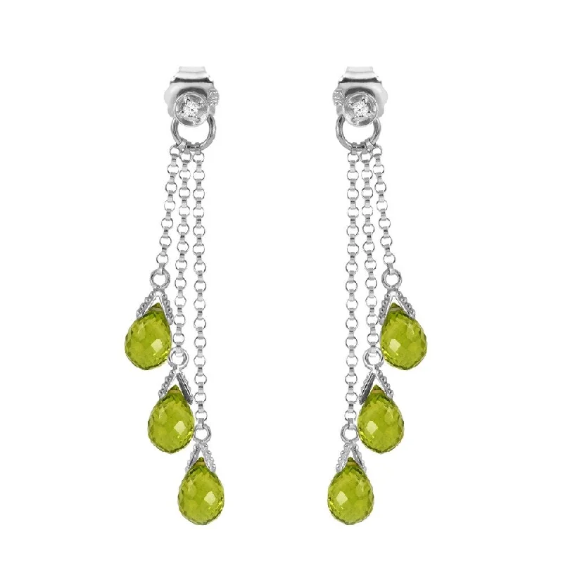 14K Solid White Gold Chandelier Earrings withDiamonds & Peridots