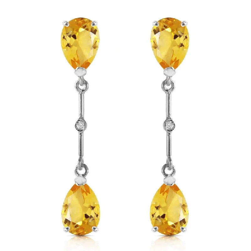 14K Solid White Gold Diamonds & Citrines Dangling Earrings