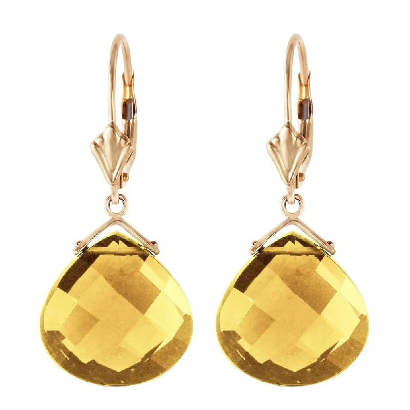 17 Carat 14K Solid Gold Leverback Earrings Checkerboard Cut Citrine