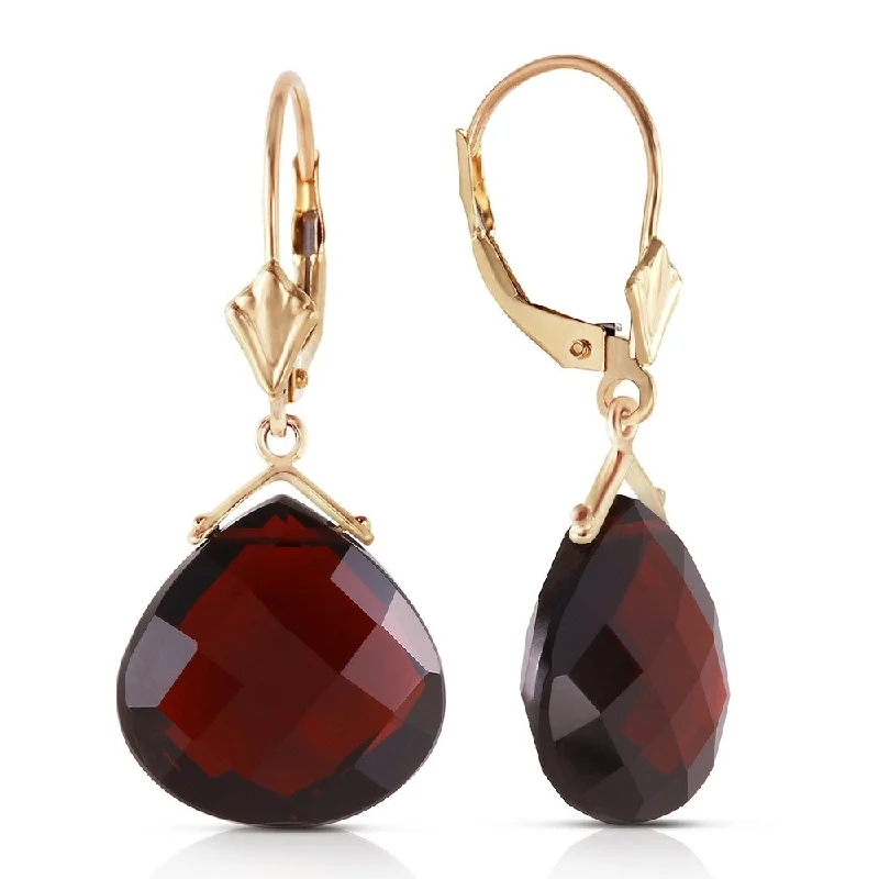 17 Carat 14K Solid Gold Leverback Earrings Checkerboard Cut Garnet