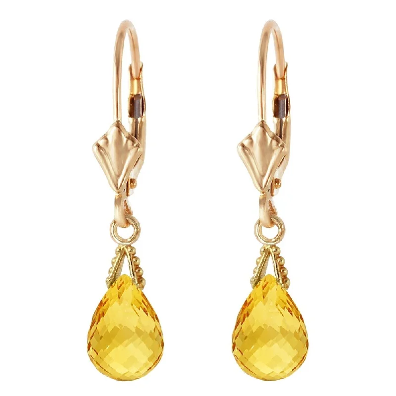 2.5 Carat 14K Solid Gold Leverback Earrings Briolette Citrine