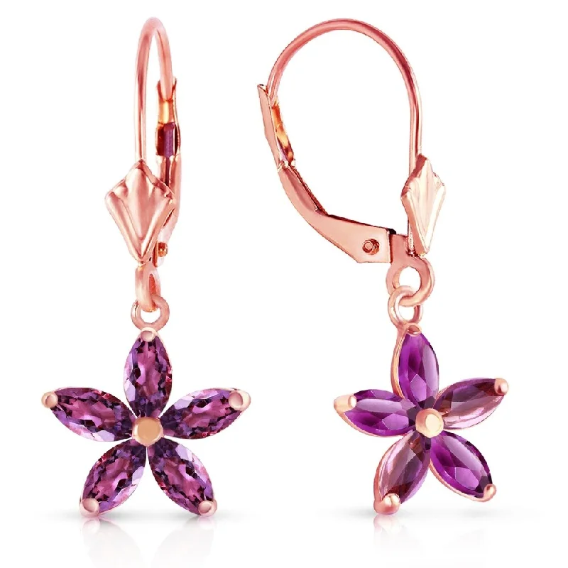 2.8 CTW 14K Solid Rose Gold Leverback Earrings Natural Amethyst