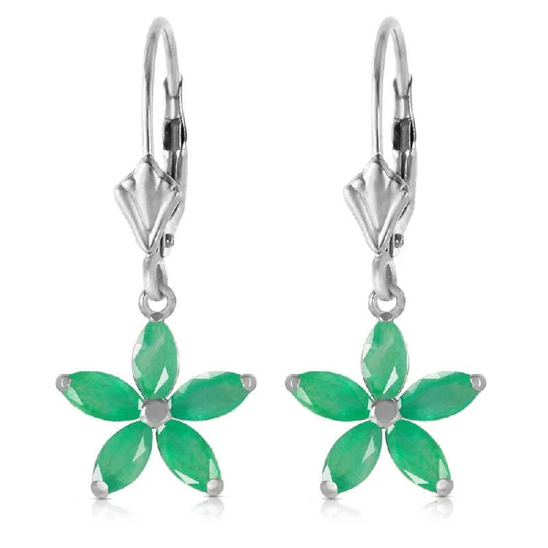 2.8 CTW 14K Solid White Gold Leverback Earrings Natural Emerald