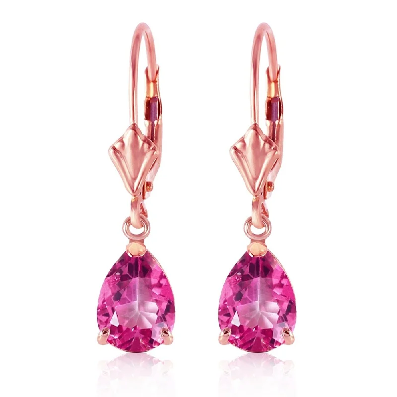 2.85 Carat 14K Solid Rose Gold Glamour Pink Topaz Earrings