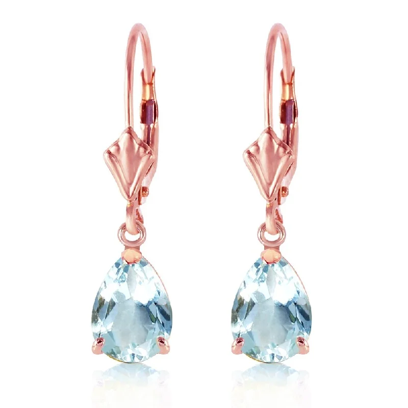 2.85 Carat 14K Solid Rose Gold pearll Aquamarine Leverback Earrings