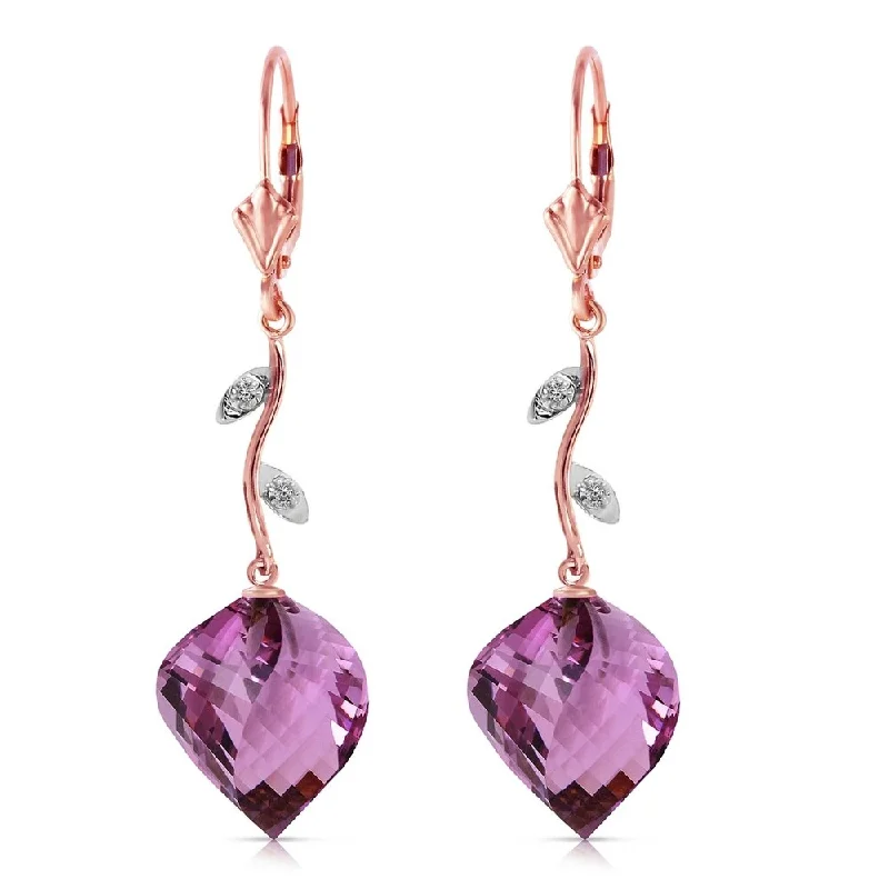 21.52 Carat 14K Solid Rose Gold Diamond Spiral Amethyst Earrings