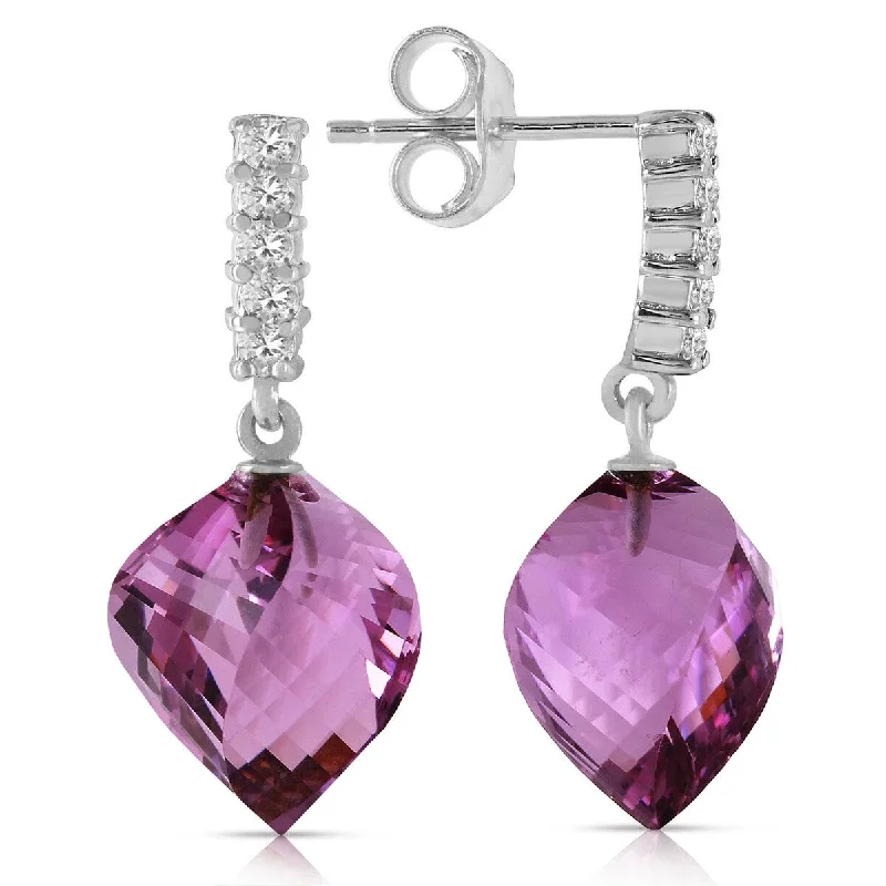 21.65 Carat 14K Solid Gold Diamond Spiral Amethyst Gemstone Earrings