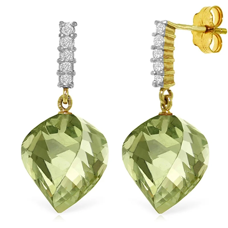 26.15 Carat 14K Solid Gold Diamond Spiral Green Amethyst Earrings