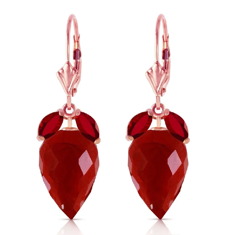 27.1 Carat 14K Solid Rose Gold Earrings Pointy Briolette Ruby