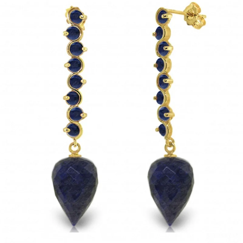 29.2 Carat 14K Solid Gold Drop Briolette Sapphire Gemstone Earrings