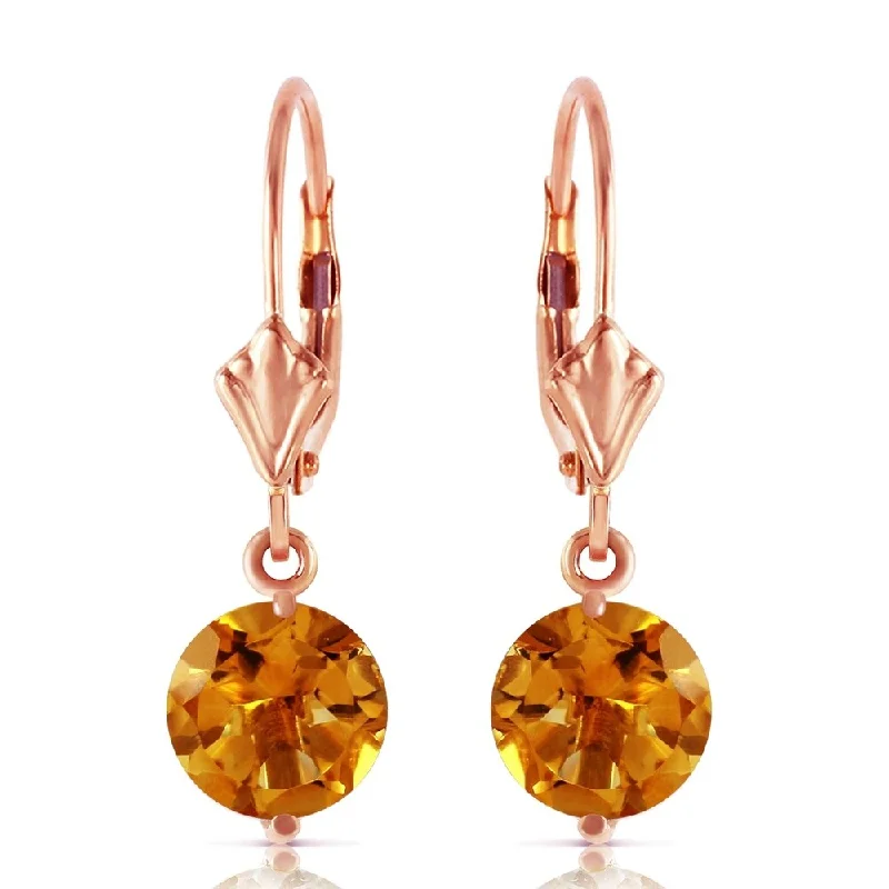 3.1 Carat 14K Solid Rose Gold Leverback Earrings Citrines