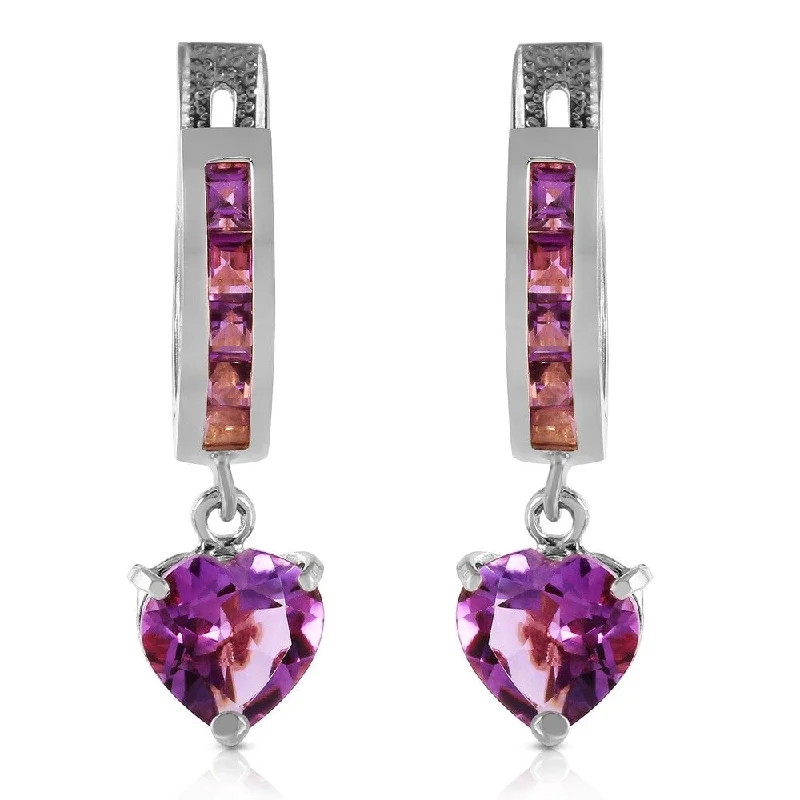 3.2 Carat 14K Solid White Gold V-shape Hoop Earrings Heart Amethyst