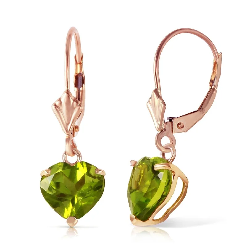 3.25 Carat 14K Solid Rose Gold Leverback Earrings Natural Peridot